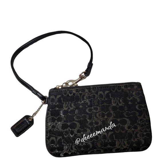 Coach Monogram Wristlet in Black Grey with Metallic Elements and leather strap - Picture 2 of 9